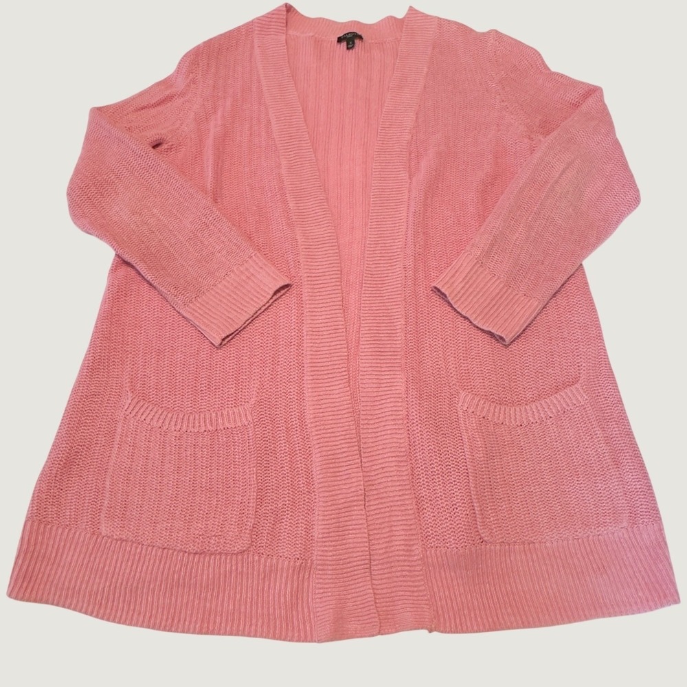 Talbots Woman Pink 100% Linen Open Front Cardigan Sweater Pockets Plus Size X‎